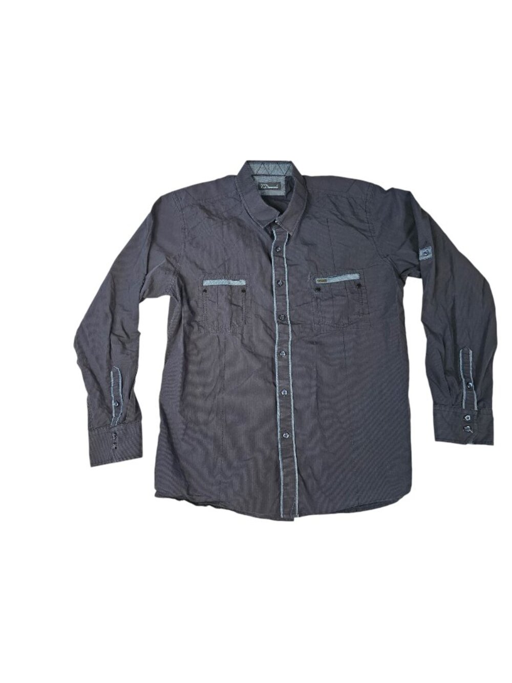 7 Diamonds Mens Long Sleeve Button-Up Shirt Size XL Gray Blue